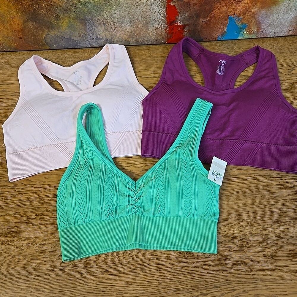 Lot of 3 Sports Bras Size Small Green Purple Pink Ryka Aerie NWT